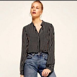 Reformation Violet Arlington Button Down Stripe Black/ White Blouse XS